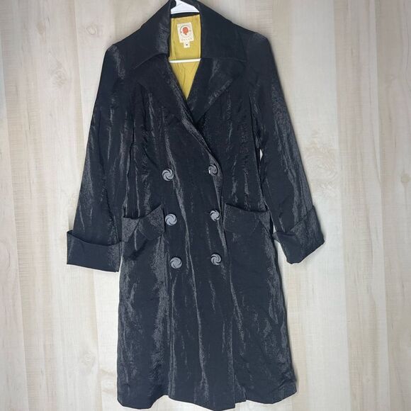 TULLE black double breasted long sleeve shimmering coat yellow lining, medium - Picture 1 of 15